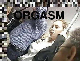 Blond groped to multiple orgasm on bus & fucked