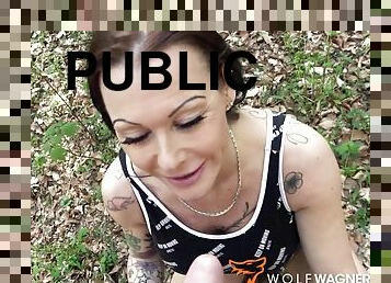Andy Star eats her shaved pussy in Public! Wolf Wagner Casting - Andy-star