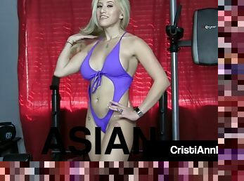 Asian latina cristi ann dildo bangs in 80's gym clothes!