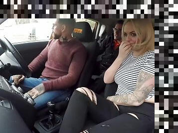 Busty tattooed MILF gets her ass fucked publicly in the car