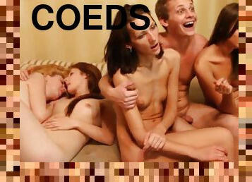 College teen spitroasted coeds in the party