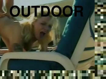 Outdoor retro porn with a sexy blonde and her big tits