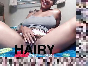 Extremely all hairy ebony slut with a sweet smile