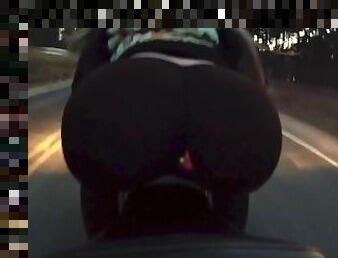 biker babe rides motorcycle in public with light up flashing buttplug