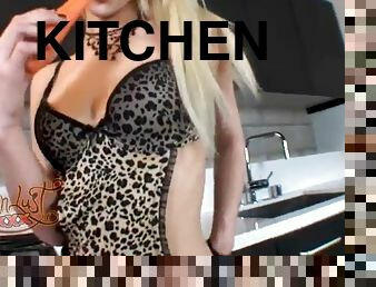 Rebecca blue masturbates on a kitchen counter while wearing high heels