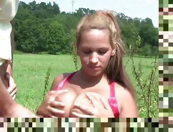 Dirty outdoor fuck with a young busty slut