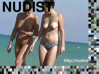 nudisti, spiaggia, puttane