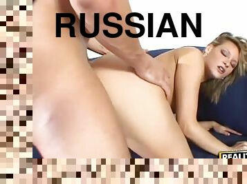 Beautiful blonde Russian spreads wide for American dick