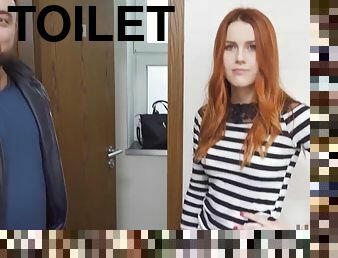 HUNT4K. Red-haired beauty fucked by stranger in toilet in front of BF