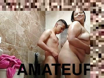 mandi, amatir, pasangan, wanita-gemuk-yang-cantik, mandi-shower