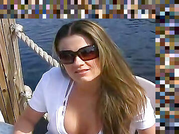 Busty babe anal sex on a boat