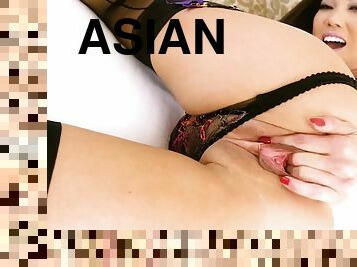Asian kalina ryu playfully fingers her moist pussy