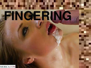 udløsning, teenager, deepthroat, fingering, sperm, blond, sofa, sperm-sperm, ben, små-patter