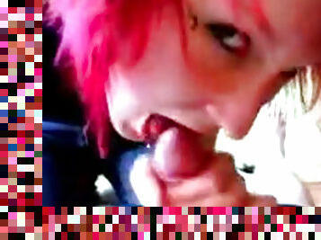 Redhead chick emo is sucking a dick