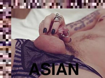 asiático, masturbación, polla-enorme, gay, con-piercings, fetichista, a-solas, tatuaje