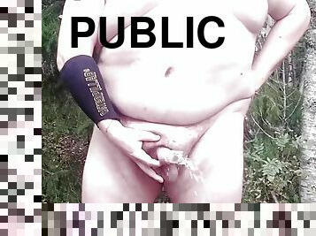 pappa, fet, gigantisk, masturbation, utomhus, pissande, publik, amatör, gay, bbw