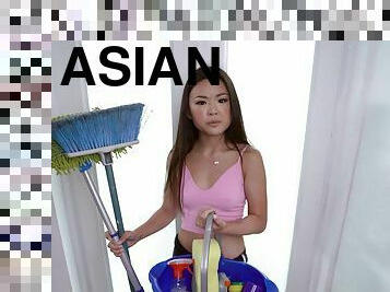 Crazy asian home special with the cleaning lady