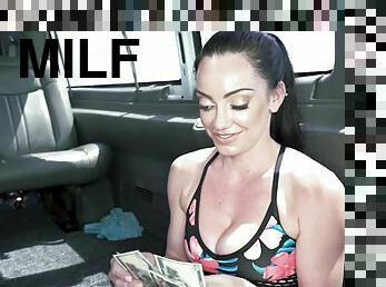 Hot brunette enjoys good cash to suck dick in the back of the van