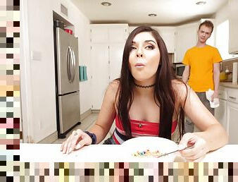 Ball-sucking Keira Croft wants a side of cock with her cereal