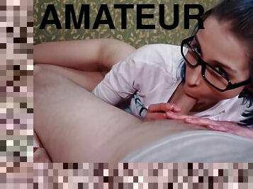 Nerdy Girl Rides Dick Like A Whore P1