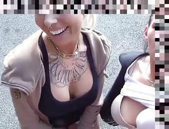 German bimbos suck strangers cock on the street