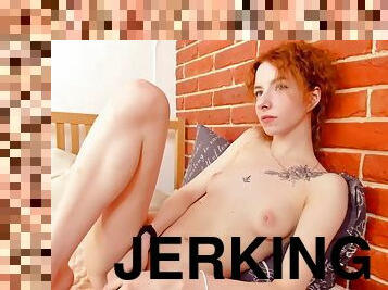 Redhead teen mistress in latex makes you jerk off
