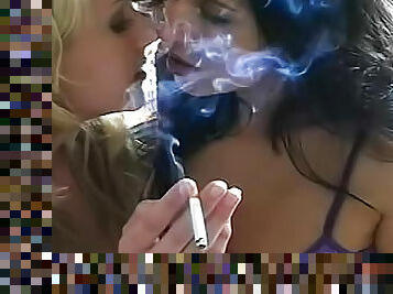 Two attractive angels are smoking their favorite cigarette