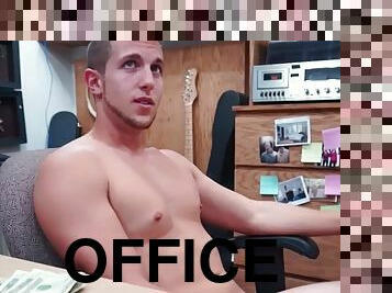 Pawn shop stud enjoys office foursome for cash with owners