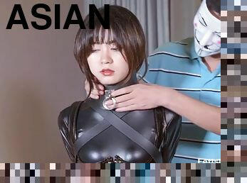 asiatisk, tenåring, leke, japansk, bdsm, latex, kveling, bondage, femdom