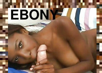 Ebony babe gives head and gets her tits fucked