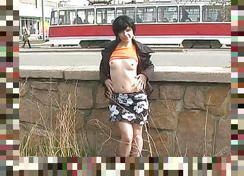 Fun flashing girl in public