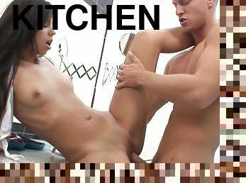 Young Wet Snatch Nailed In The Kitchen