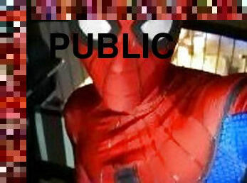 spiderman jerks off on public balcony )