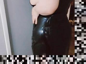 amatør, milf, synsvinkel, sperm, fetish, latex, solo, hanrej, brunette, femidom