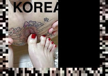 Footjob, Korean mistress foot masturbation, tattoo slave 002