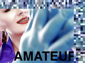 ASMR video hot sounding with Arya Grander - blue nitrile gloves fetish close up video 