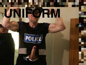 Muscular UK bodybuilder cop worships himself and turns himself on in his police uniform obsessed with his huge biceps