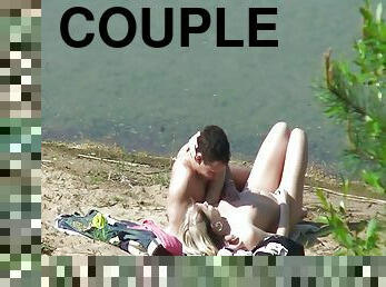 A couple of young nudists are spied on while having sex and