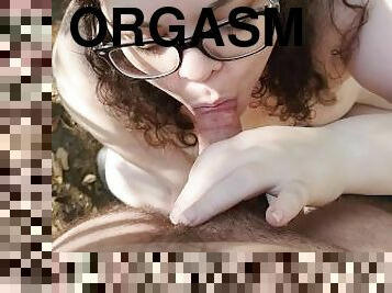 Naked BBW Sucks Dick Outside, Gets Cum on Tits and Fingered