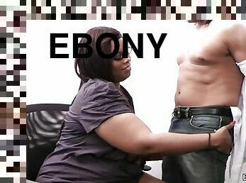 Ebony plumper rides married guy cock