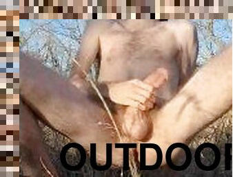 Straight Guy Who Looks Like A Muscular Twink, Stroking His Big Dick Outdoors in The Woods.