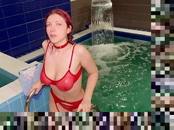 Horny couple fucks hard in a public pool - LikaBusy