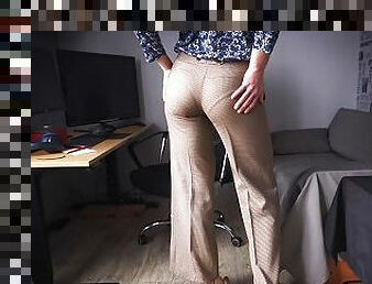 Hot Secretary Teasing VPL In Tight Work Trousers 4K