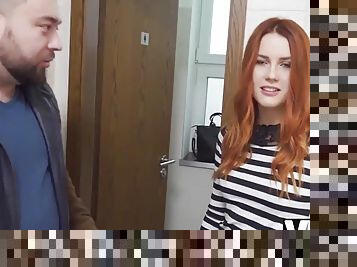 VIP4K. Hunter fucks a beautiful redhead in the public restroom