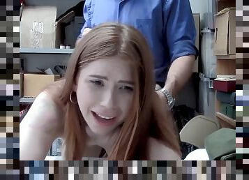 Natural redhead teen thief Pepper Hart gets fucked by dirty cop