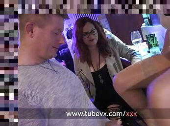 VISIT-X FFM Blonde Hottie Nerd Bar Sex With Man