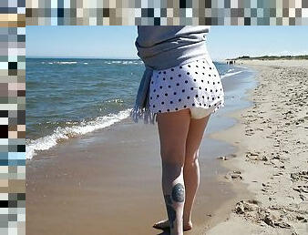 A walk in a diaper along the seashore