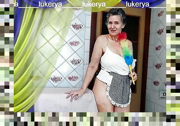 The Hot Housewife Lukeri meets the day in the kitchen with erotic cleaning and a cheerful flirting 