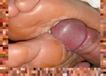 amatør, compilation, føtter, cum, footjob, nylon, tær