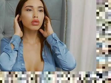 Big Lips and blue Satinblouse (Cam Girl)